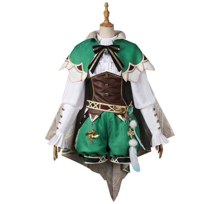 Venti Genshin Impact Bard-Outfit Cosplay Kostuem Damen Grün
