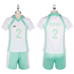 Aoba Johsai Haikyuu Volleyball-Set Cosplay Kostuem Damen Weiß Türkis