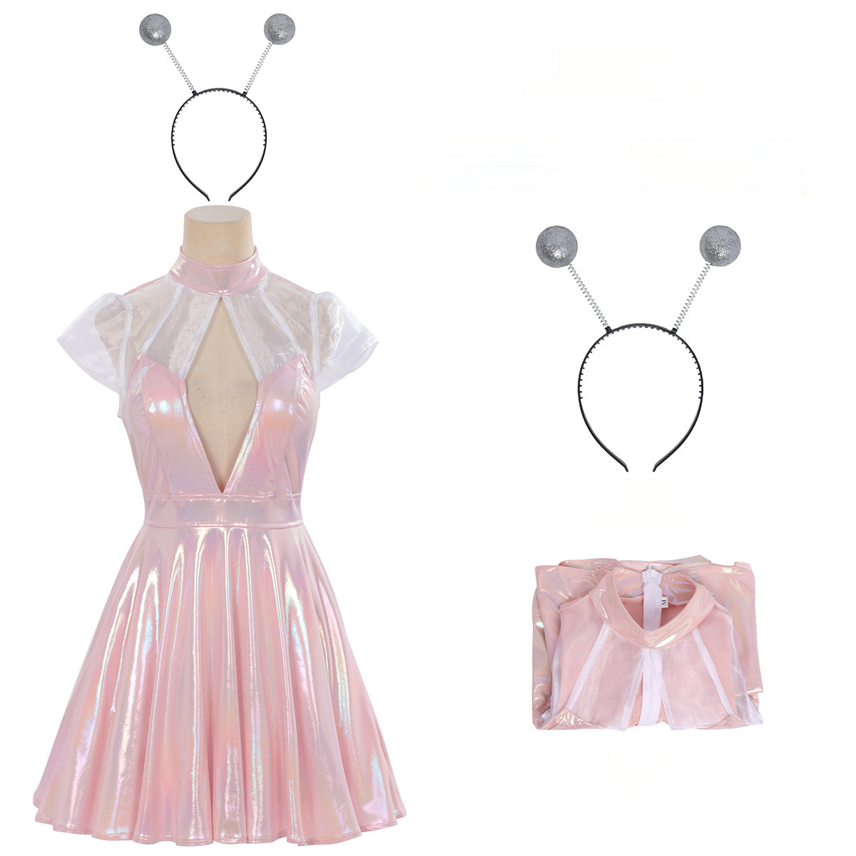 Alien-Laserkleid – metallischer Folienlook für Space-Party, DAMEN
