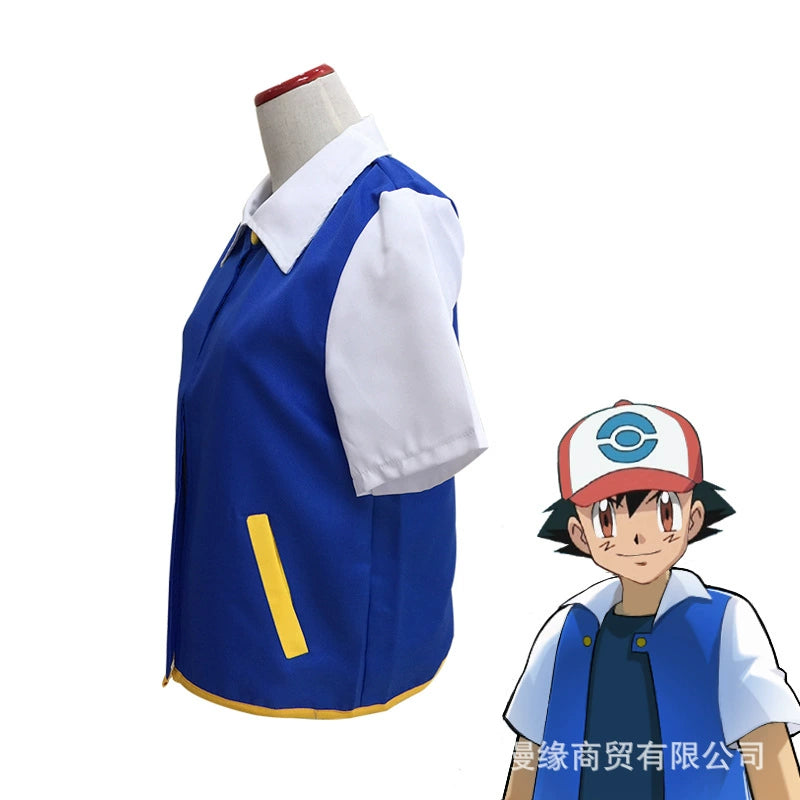 Ash Ketchum Pokémon Blaue Jacke Set Cosplay Kostuem Damen