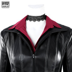 Ada Wong Resident Evil Schwarzes Lederjacken-Set Cosplay Kostuem Damen
