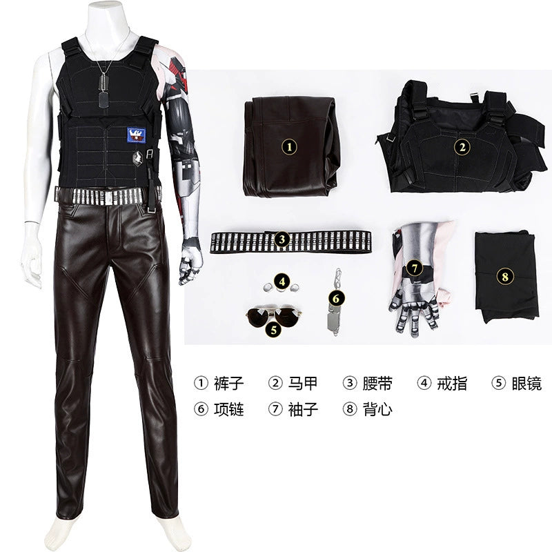 Johnny Silverhand Cyberpunk 2077 Lederjacken-Outfit Cosplay Damen Schwarz Braun