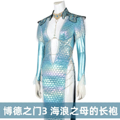 Baldurs Gate 3 Robe Cosplay Kostuem Damen Tuerkis Weiss