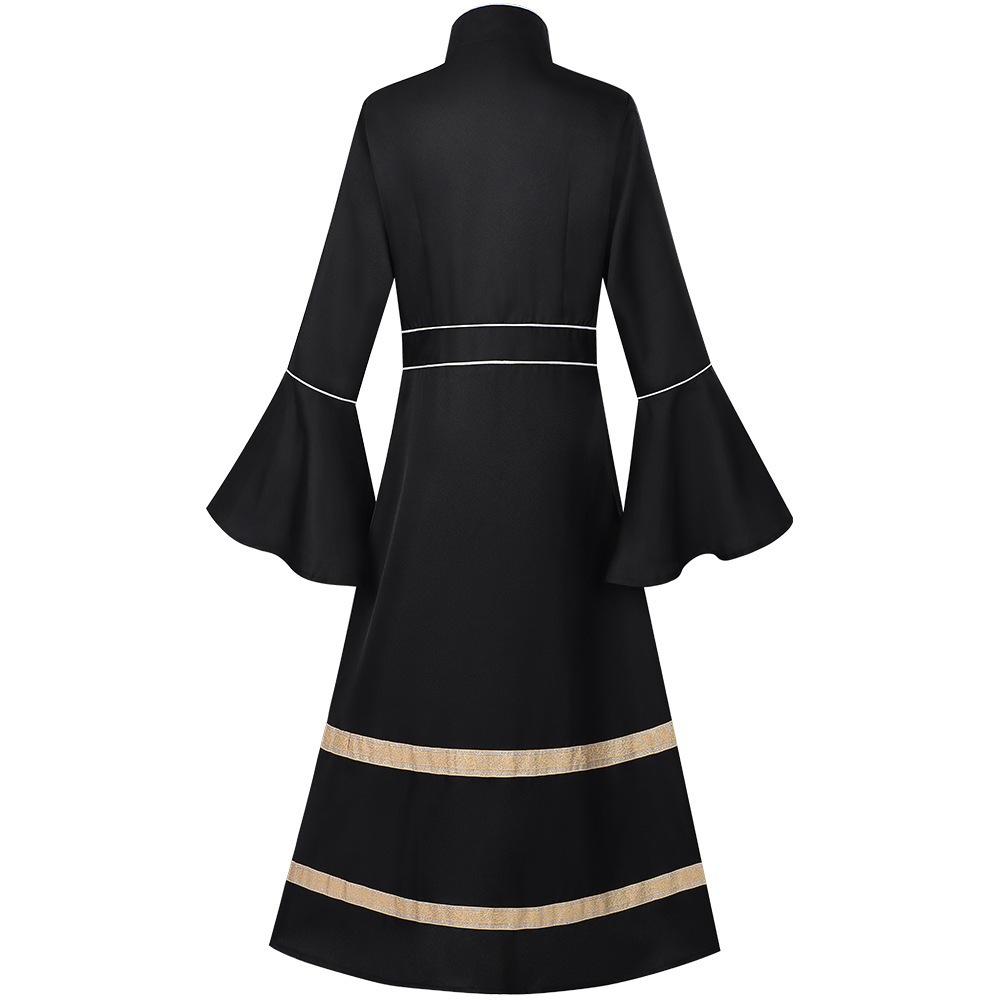 Dunkles Maxi-Robe – Gothic Langarmkleid mit Kapuze für Halloween, DAMEN