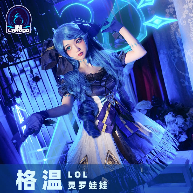 Gwen League of Legends Lolita-Kleid Cosplay Kostuem Damen Blau
