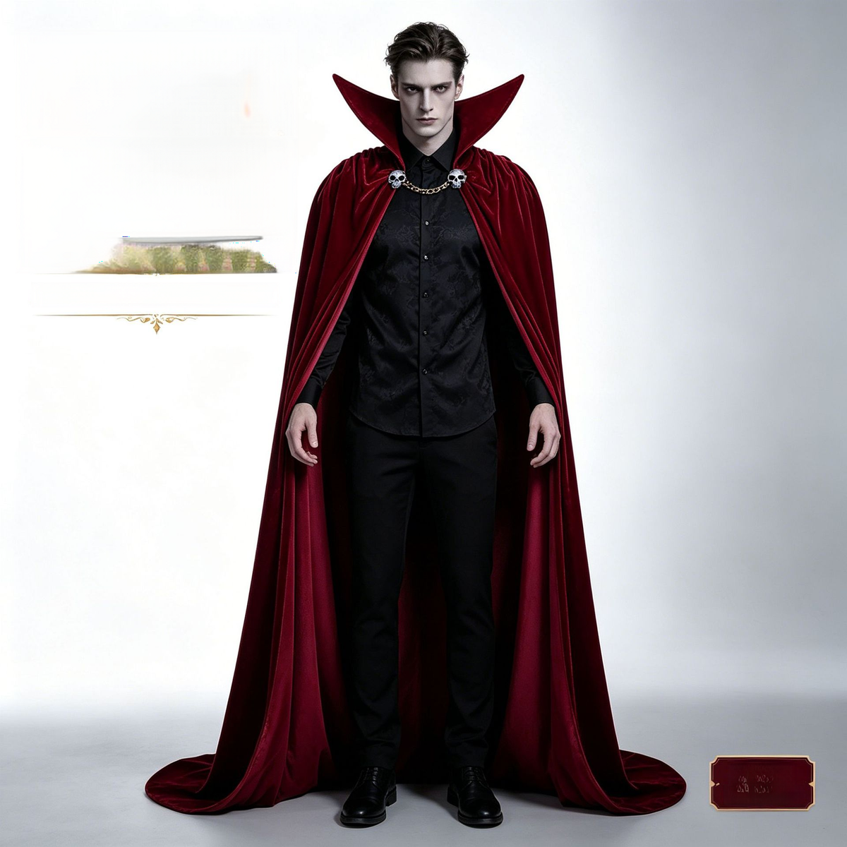 Vampir-Umhang aus Samt – Gothic-Cape mit hohem Kragen für Halloween