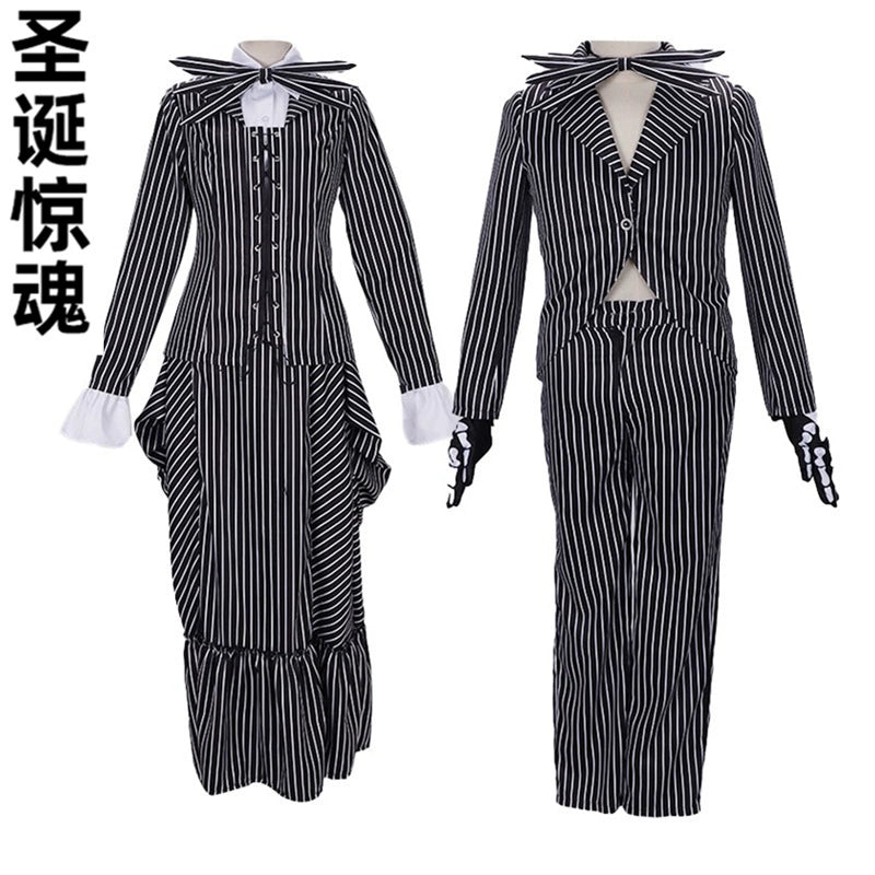 Jack Skellington The Nightmare Before Christmas Skeleton-Overall-Set Cosplay Kostuem Damen