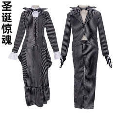 Jack Skellington The Nightmare Before Christmas Skeleton-Overall-Set Cosplay Kostuem Damen