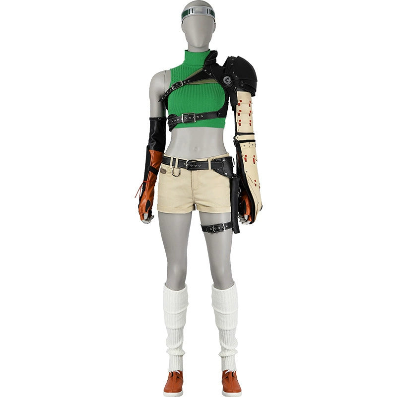 Yuffie Final Fantasy VII Anzug Cosplay Kostuem Damen Gruen Beige