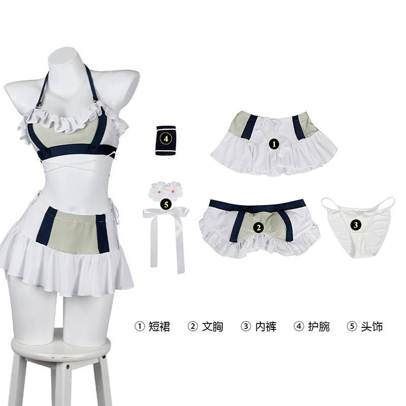 Tifa Lockhart FF7 Sommer Outfit Cosplay Kostuem Damen Weiss Blau