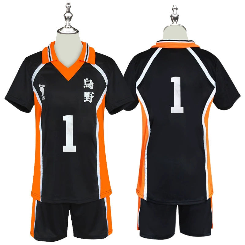 Karasuno Haikyuu Volleyball-Set Cosplay Kostuem Damen Schwarz Orange