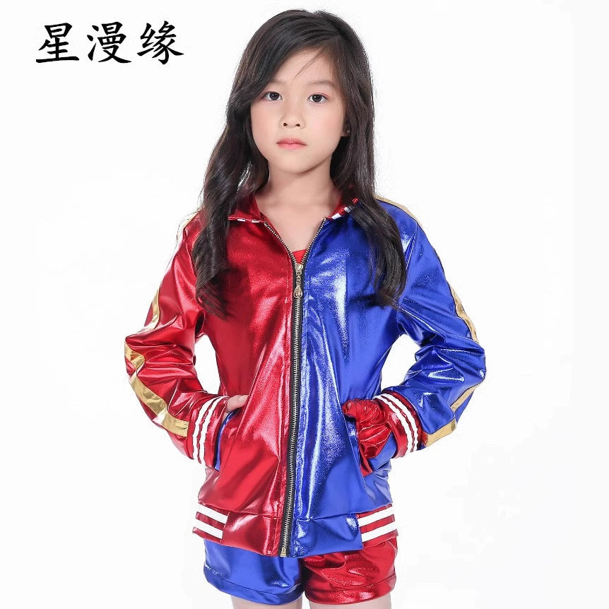 Harley Quinn Suicide Squad Bestickte Jacke Shorts Set Cosplay Kostuem Damen