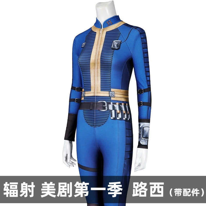 Lucy Fallout Vault Jumpsuit Cosplay Kostuem Damen Blau Beige