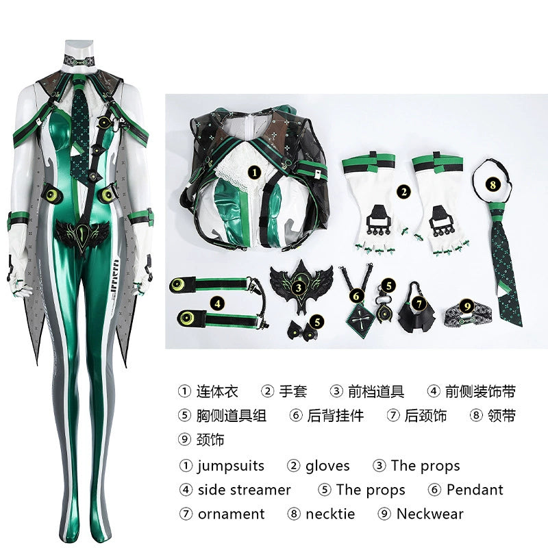 Eve Stellar Blade Overall Cosplay Kostuem Damen Gruen Grau