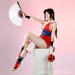Mai Shiranui Street Fighter Kostuem Cosplay Damen Rot Weiss