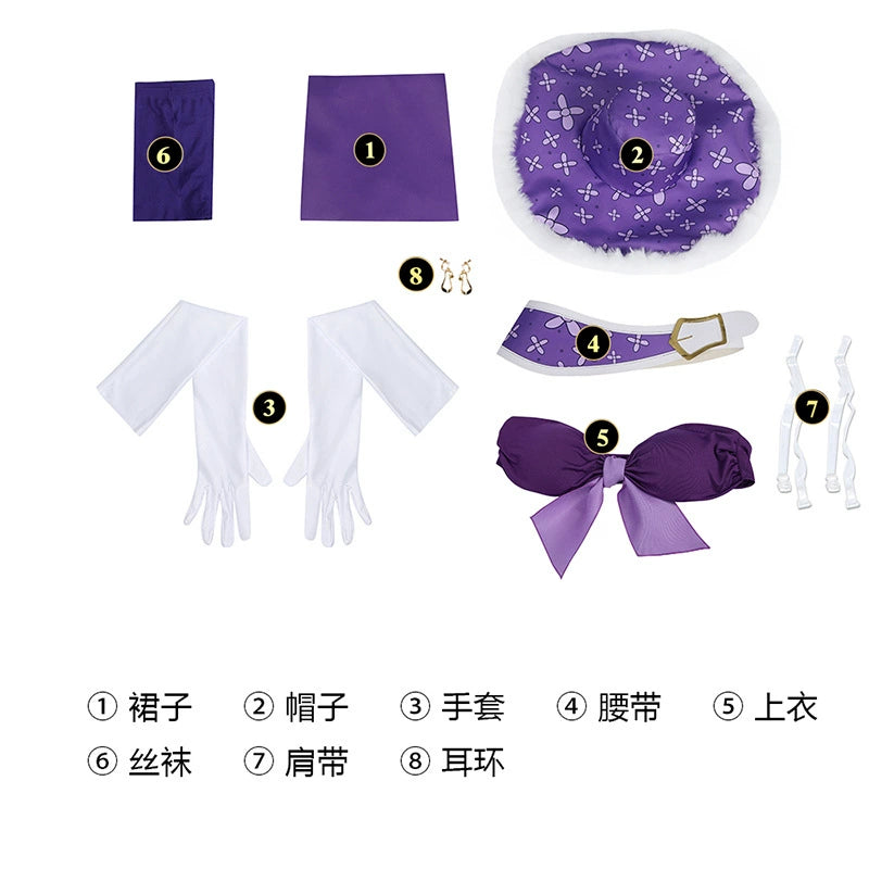 Nico Robin One Piece Kostuem Cosplay Damen Lila Weiss