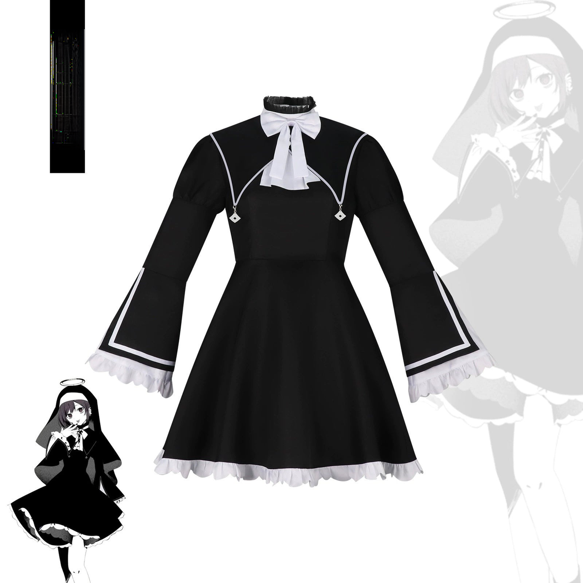 Shinonome Ena Project Sekai Nonnen-Kleid Cosplay Kostuem Damen Schwarz