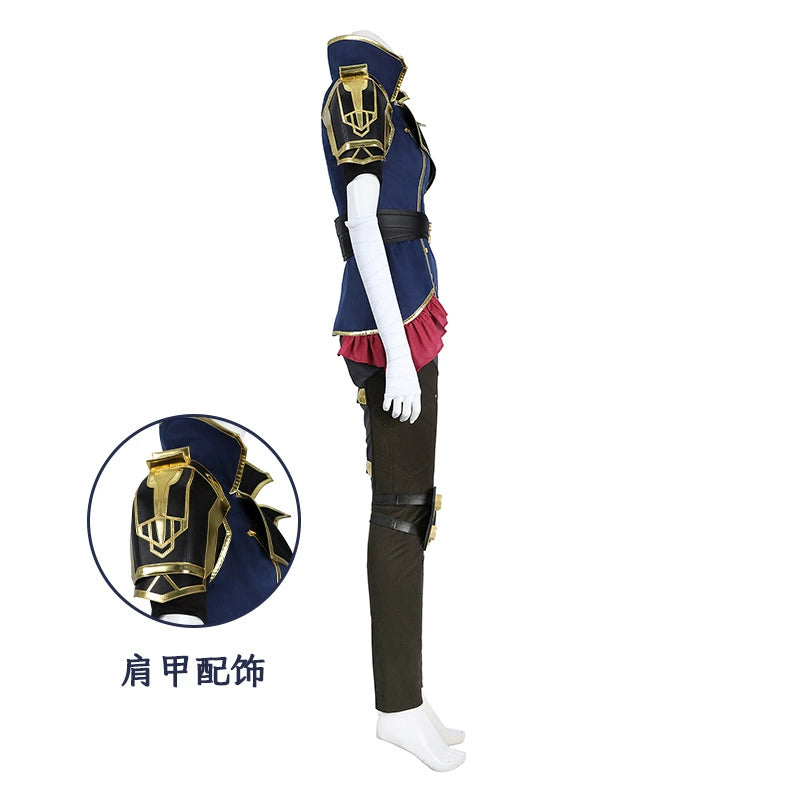Vi League of Legends Anzug Cosplay Kostuem Damen Dunkelblau Gold
