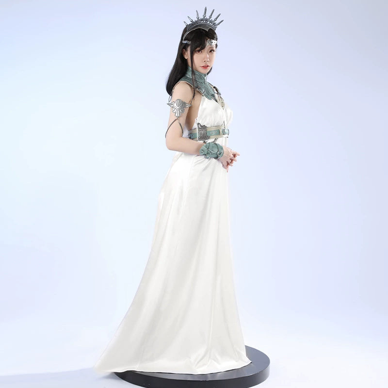 Tifa Final Fantasy VII Buehnenkleid Cosplay Kostuem Damen Weiss Tuerkis