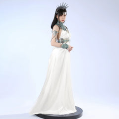 Tifa Final Fantasy VII Buehnenkleid Cosplay Kostuem Damen Weiss Tuerkis