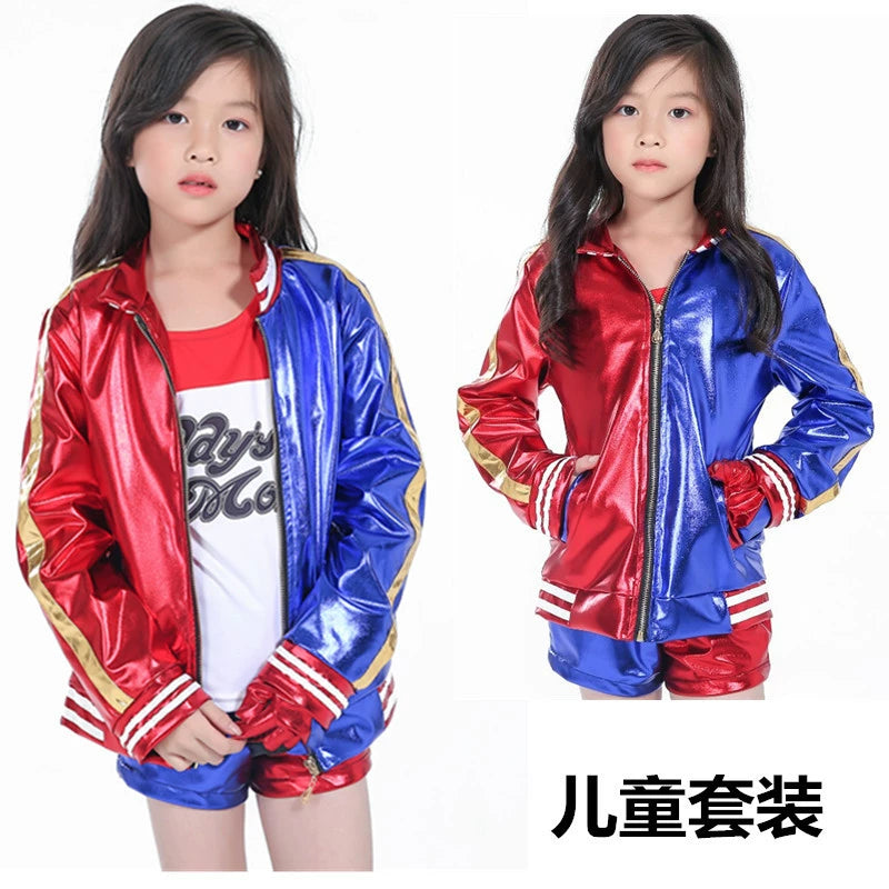 Harley Quinn Suicide Squad Bestickte Jacke Shorts Set Cosplay Kostuem Damen