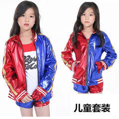 Harley Quinn Suicide Squad Bestickte Jacke Shorts Set Cosplay Kostuem Damen