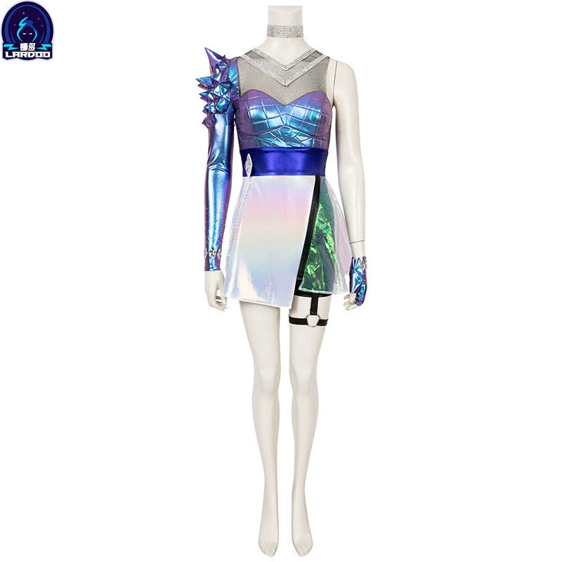 Ahri KDA League of Legends Buehnen-Kleid Cosplay Kostuem Damen Blau