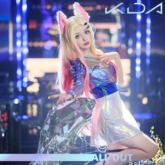 Ahri KDA League of Legends Buehnen-Kleid Cosplay Kostuem Damen Blau
