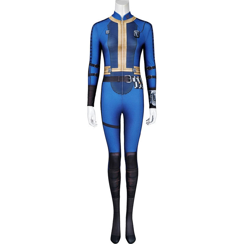Lucy Fallout Vault Jumpsuit Cosplay Kostuem Damen Blau Beige