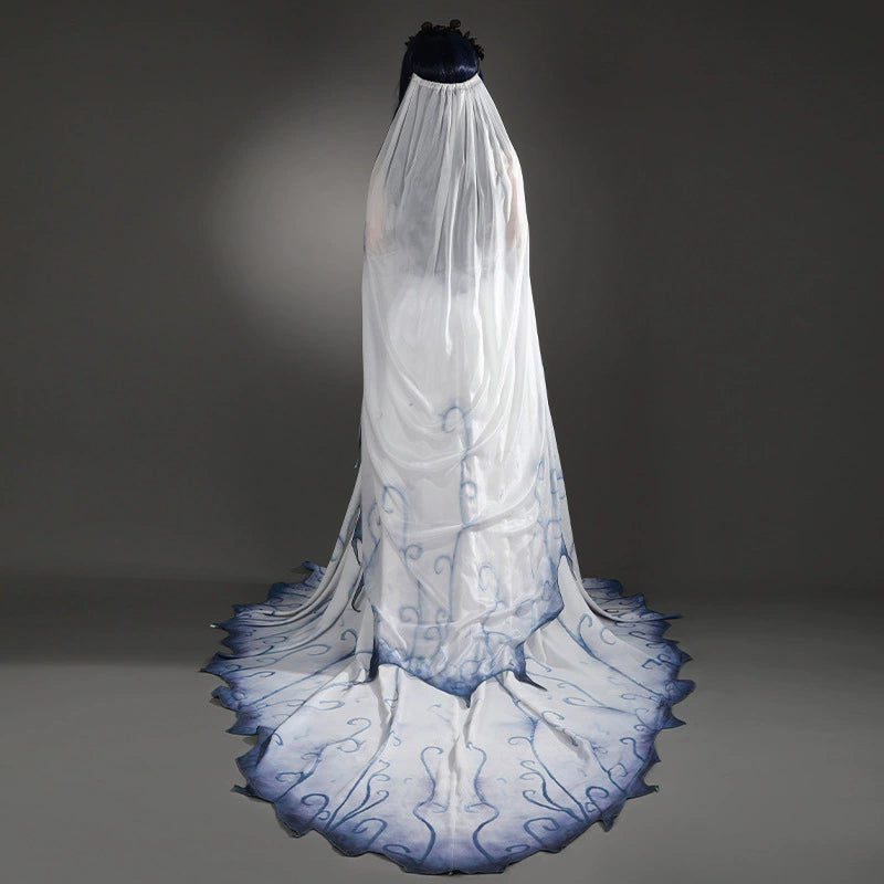 Emily Corpse Bride Brautkleid Cosplay Kostuem Damen Blau Weiss