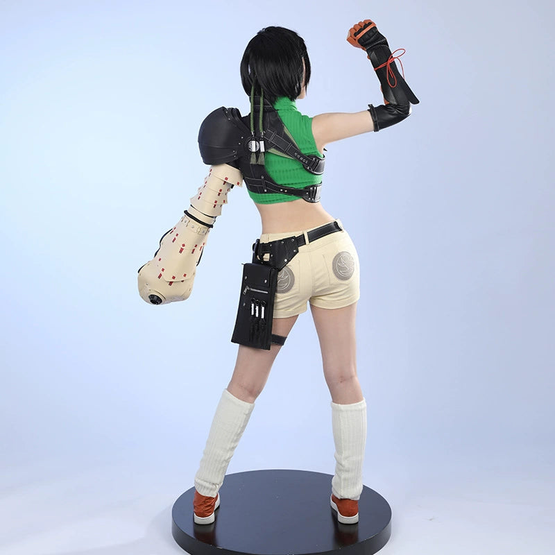 Yuffie Final Fantasy VII Anzug Cosplay Kostuem Damen Gruen Beige