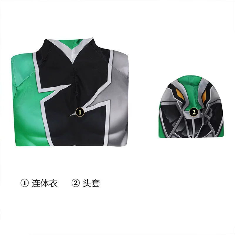 Ryusoulger Power Rangers Anzug Cosplay Kostuem Damen Gruen Gold